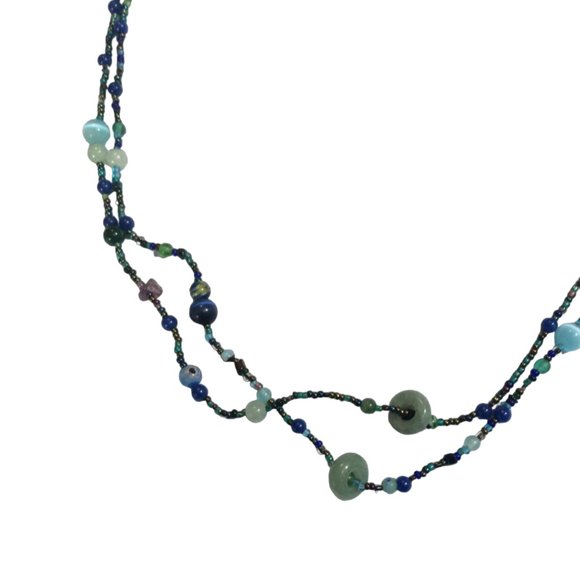 Beaded Necklace - Glass and Stone with Two Shifting Jade Beads 47" *NEW* - Picture 2 of 4